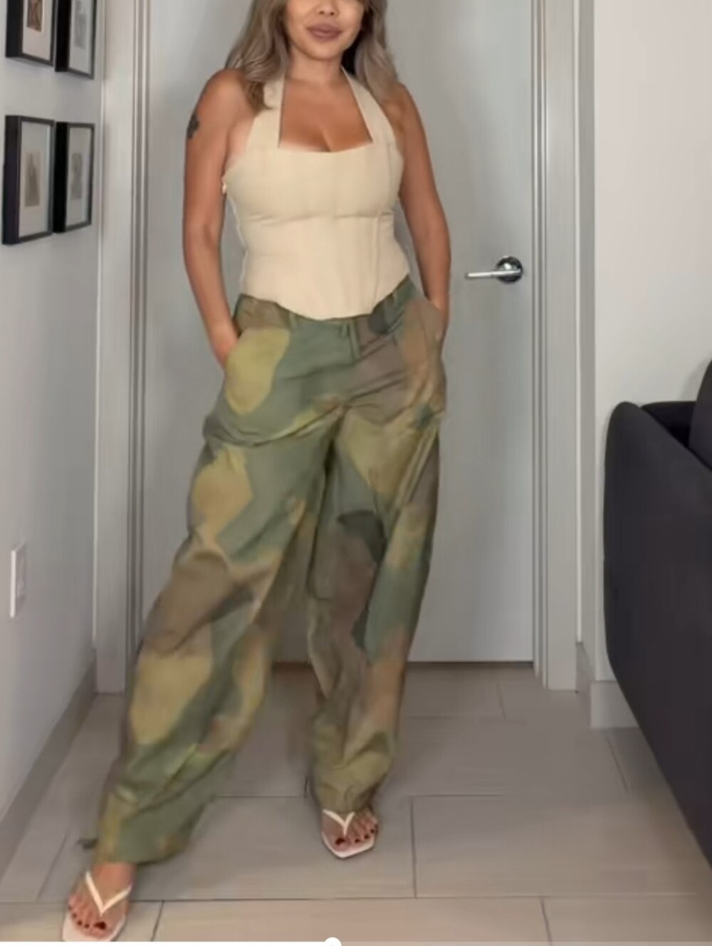 ZARA PRINTED WIDE-LEG DRAWSTRING PANTS 6688/212/505